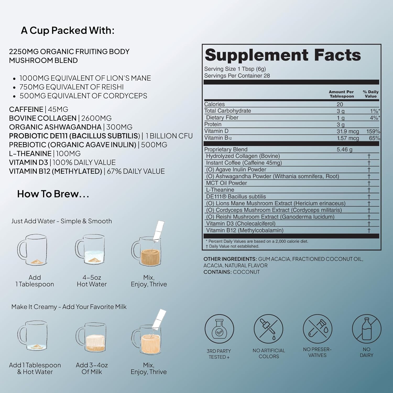 Atlas+ Coffee Superblend– Premium Mushroom Coffee with Collagen, Probiotics, D3 & B12, Lion’s Mane, Reishi, Cordyceps– for Energy, Focus, Immunity & Gut Health– 28 Servings (1 Bag)