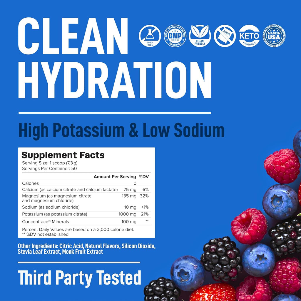 Keppi Mixed Berry Electrolytes Powder 50 Servings – Sugar Free Electrolytes Drink Mix with Potassium, Magnesium & Sodium – Keto Hydration Electrolytes – Fasting-Friendly, Low-Calorie