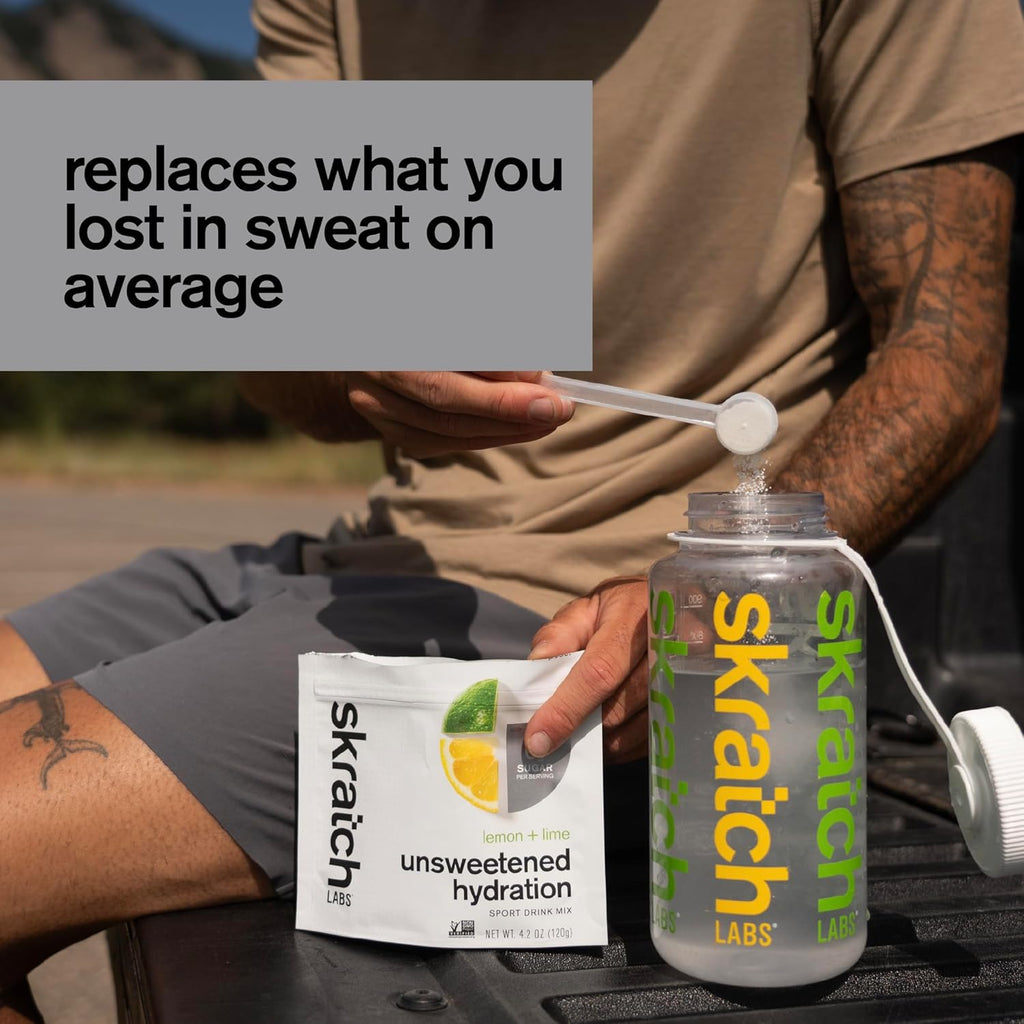 Skratch Labs Unsweetened Hydration Sport Drink Mix | Sugar Free | Electrolytes Booster | Lemon + Lime - 30 Servings | Non-GMO, Vegan, Kosher, Keto, Paleo