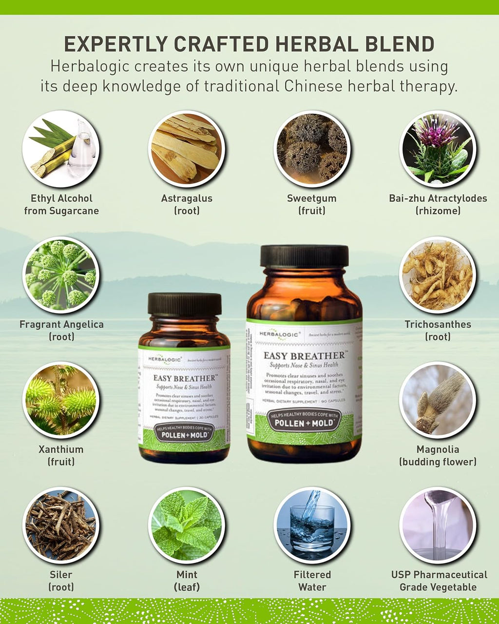 Herbalogic - Easy Breather Herb Capsules - Supports Nose & Sinus Health - Helps Healthy Bodies Cope with Pollen & Mold - Based on The Traditional Chinese Formula Yu Ping Fang San - 90 Cap Count