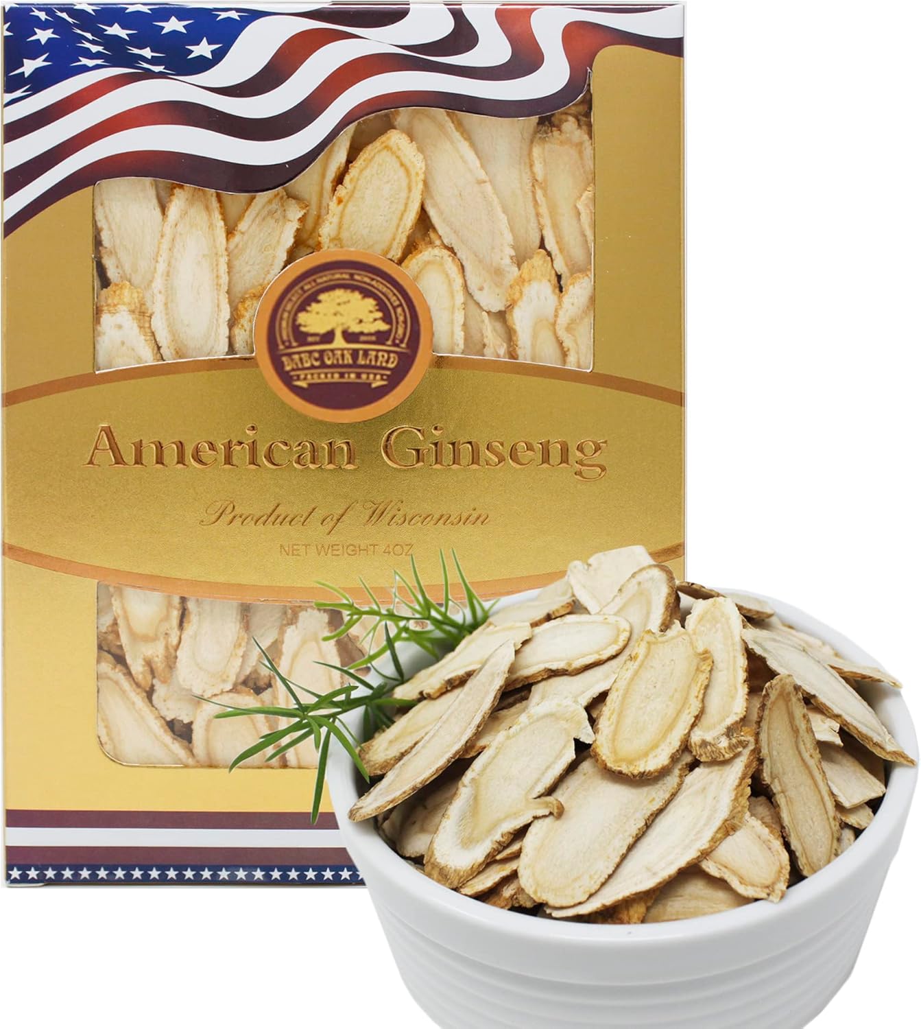 American Ginseng Slices from Wisconsin, American Wisconsin Ginseng Slices Root for Tea, Energy for Men Women Health Boosts Immunity,多年生長 花旗參/西洋參, Larger Long Strip 1 Box of 4 Ounces