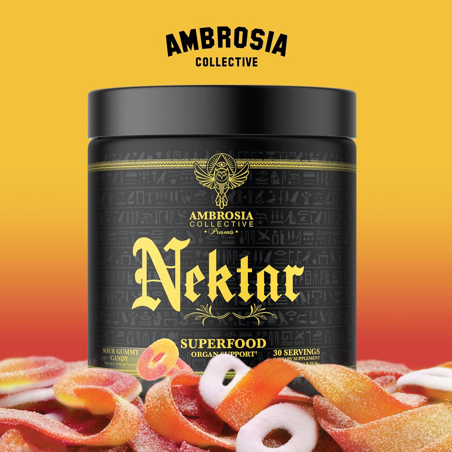 Ambrosia Nektar - Superfood Powder | Complete Health Supplement | Organ Support - Liver, Kidney Health | 30 Servings (Sour Gummy Candy)