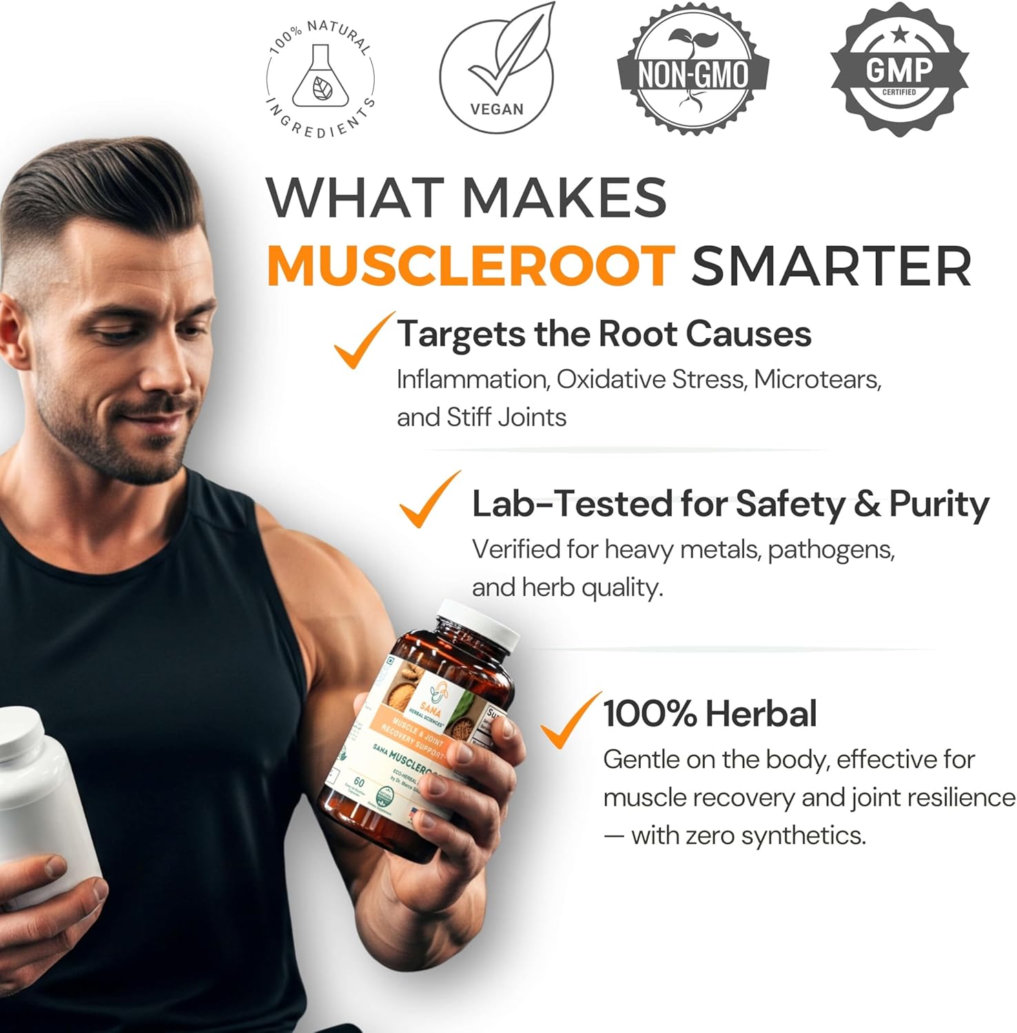 MuscleRoot – Certified Organic Muscle & Joint Recovery Supplement | Post-Workout Muscle Relaxer with Turmeric, Frankincense & Nopal Cactus | Joint Support | 60 Capsules by Sana Herbal