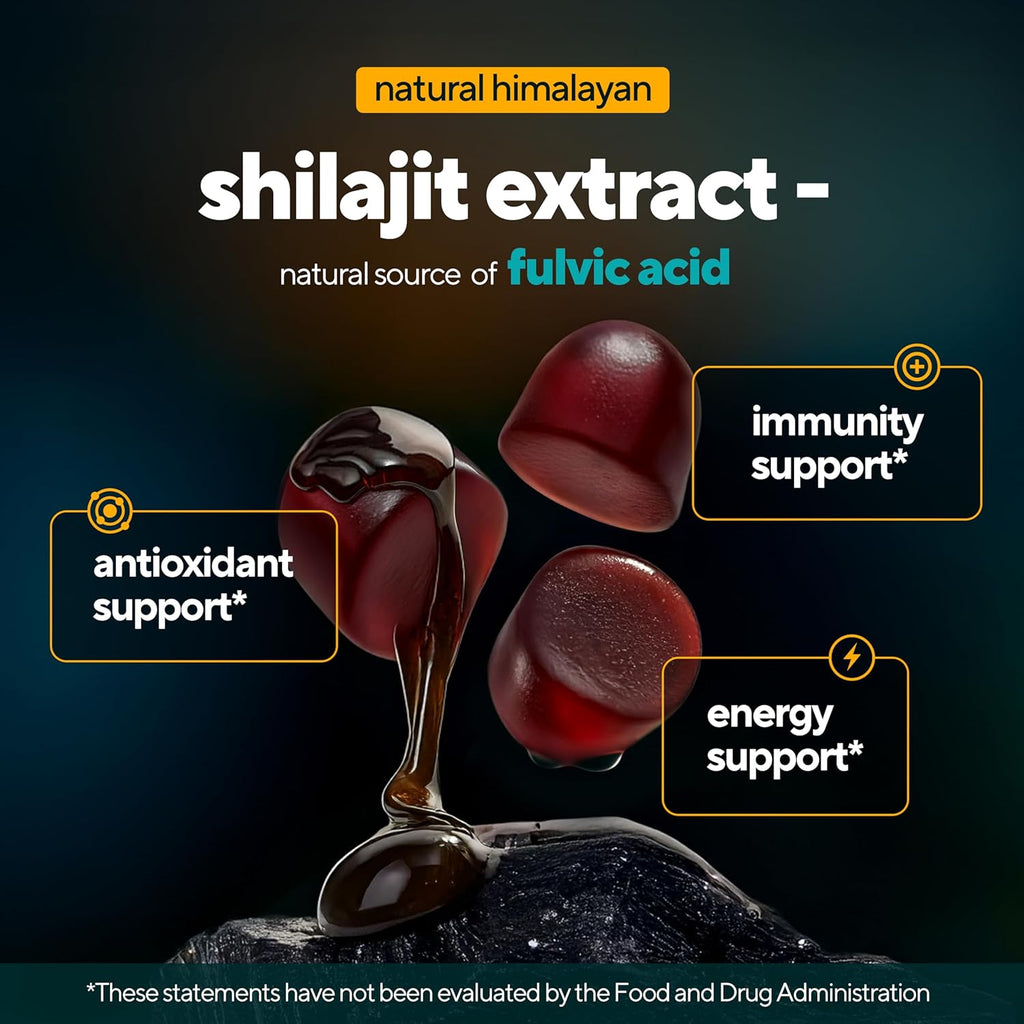 Himalayan Shilajit Gummies for Men & Women - Pure Shilajit for Men Gummies - Sugar Free Gummy Supplements with Fulvic Acid - Healthy Aging, Immune & Energy Support - 60 Count