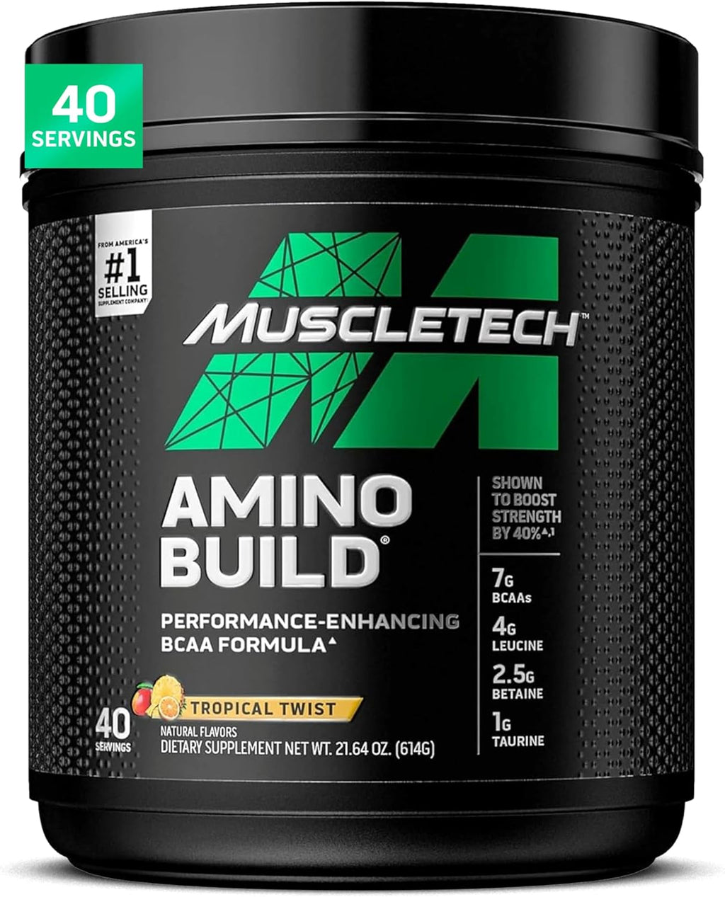 MuscleTech | BCAA Amino Acids + Electrolyte Powder | 7g of BCAAs + Electrolytes Support | Build Lean Muscle & Boost Endurance | Tropical Twist | 614 grams | 40 servings