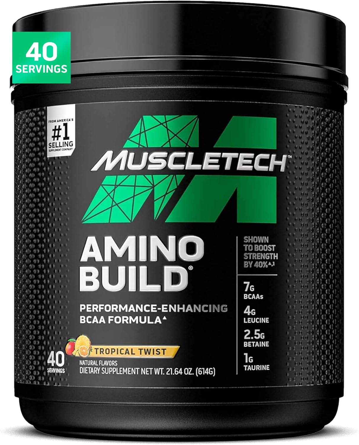MuscleTech | BCAA Amino Acids + Electrolyte Powder | 7g of BCAAs + Electrolytes Support | Build Lean Muscle & Boost Endurance | Tropical Twist | 614 grams | 40 servings