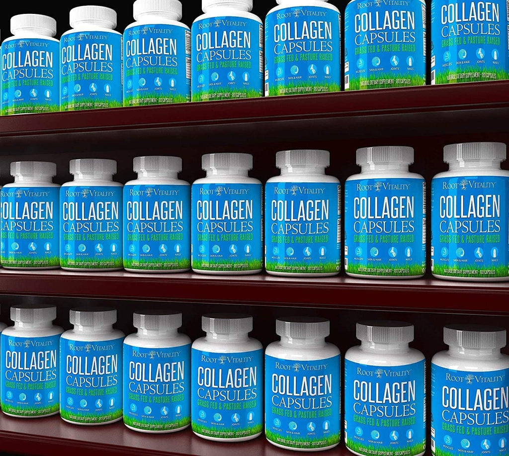 Root Vitality Collagen Peptides Capsules - Grass-Fed, Pasture-Raised Hydrolyzed Protein Supplement for Skin, Hair, & Nails - Non-GMO, Zero Sugar Daily Pills for Men & Women (180 Capsules)
