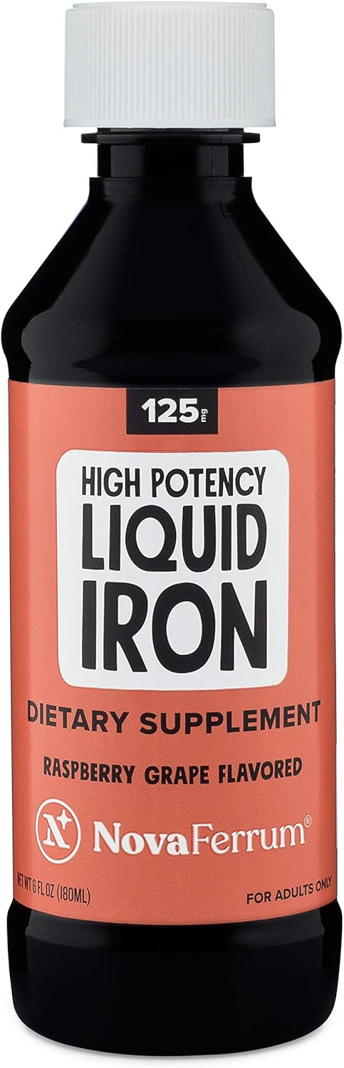 NovaFerrum Wow, 125 High Potency Liquid Iron Supplement for Adults, Iron Deficiency, 125mg of Iron Per 5mL Dose, Vegan Verified, Gluten Free Certified, Sugar Free