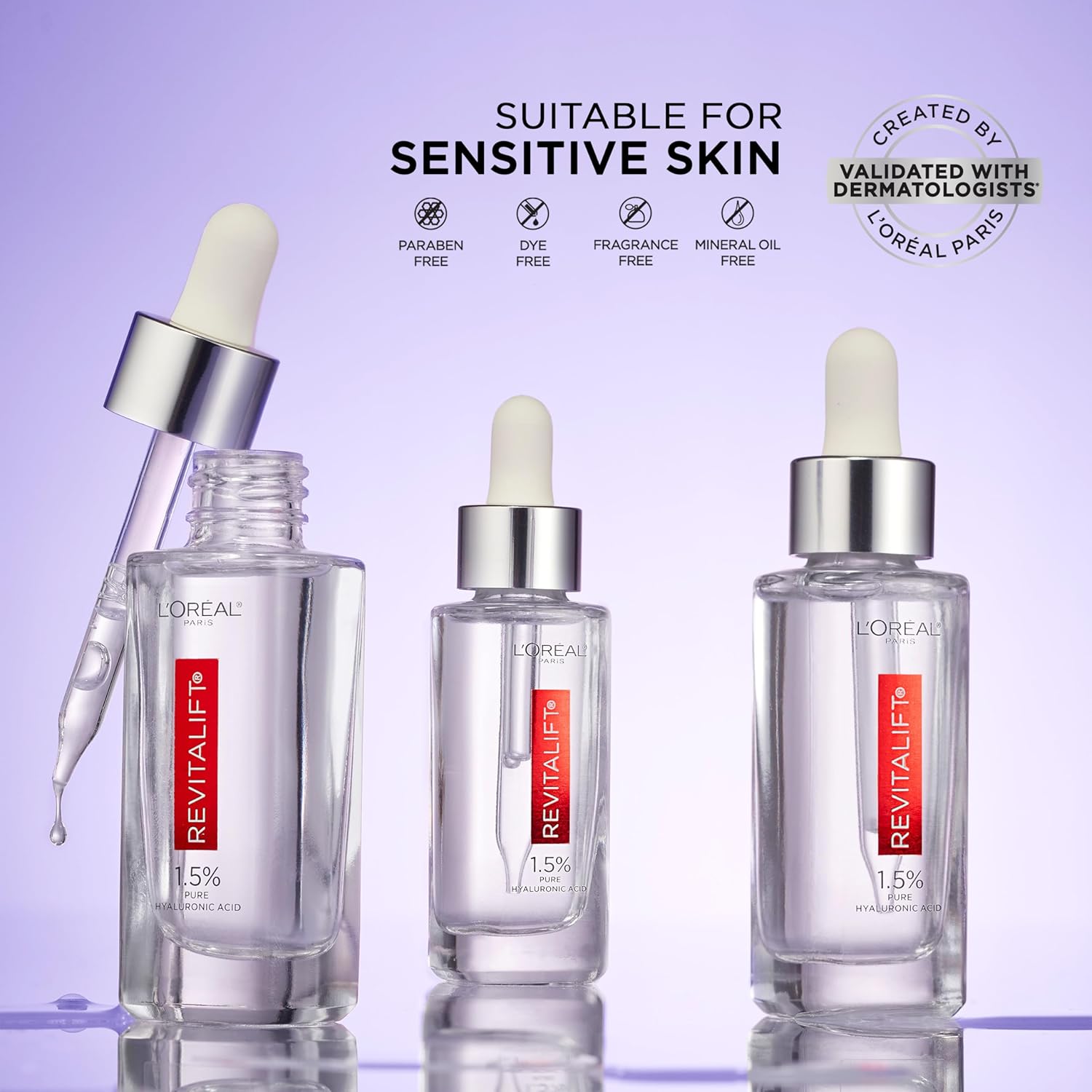 L'Oreal Paris Revitalift 1.5% Pure Hyaluronic Acid Serum for Face, Anti Aging Serum to Hydrate Skin & Reduce Wrinkles, Fragrance Free Skin Care for All Skin Types, 1 Oz