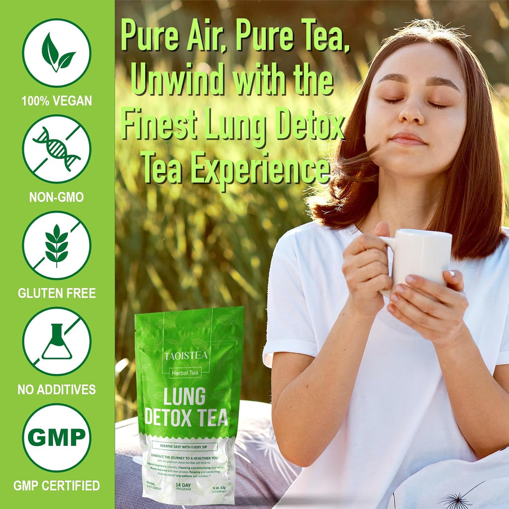 Lung Detox Tea - Mullein Tea Bags for Lungs Cleanse and Respiratory Health with Mullein Leaf, Lungwort, Eucalyptus, Thyme, Liquorice, Spearmint - 14 Tea Bags Natrual Herbal Tea, Caffeine Free