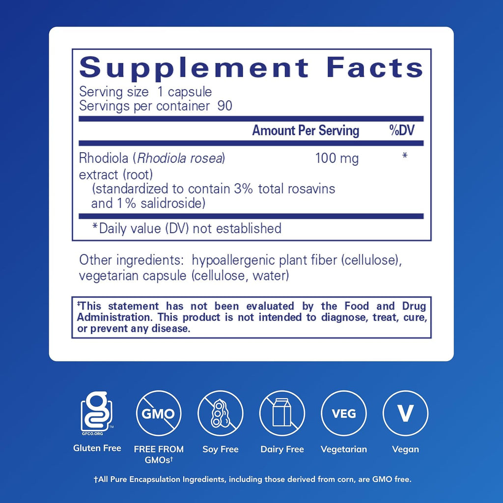 Pure Encapsulations Rhodiola Rosea - for Occasional Stress, Endurance & Fatigue Relief* - with Adaptogens - Gluten Free & Vegan - 90 Capsules