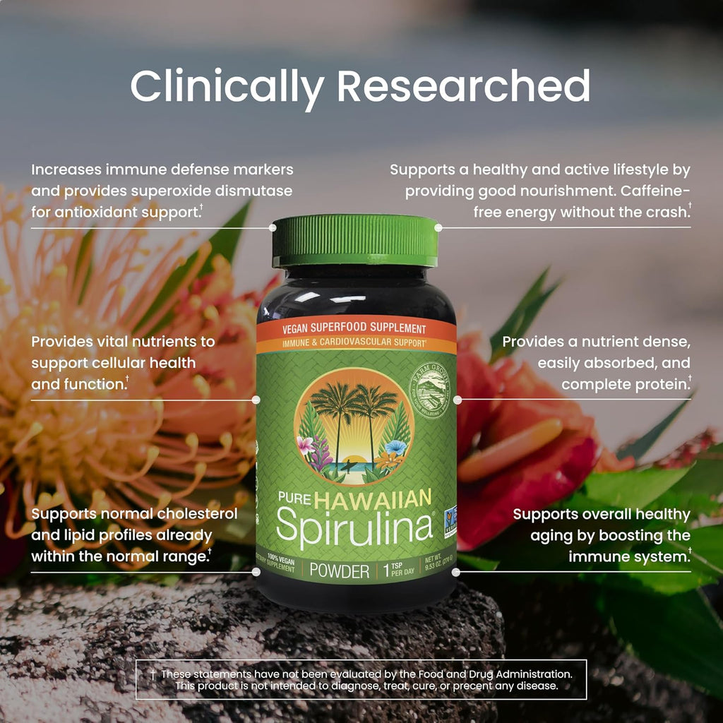 Nutrex Hawaii Pure Hawaiian Spirulina Powder, Vegan Superfood, Non-GMO, Immune Support, Cellular Energy & Cardiovascular Health, 90 Day Supply, 9.53 Oz.