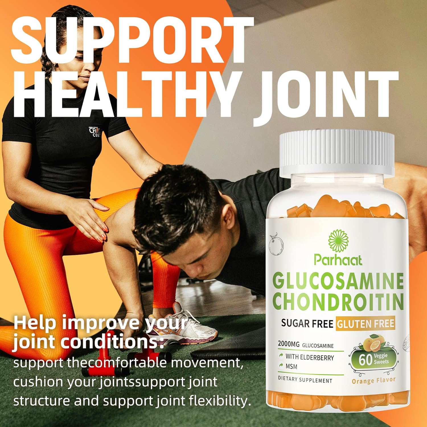 Glucosamine Chondroitin Gummies with MSM & Elderberry Extra Strength - Joint Support, Antioxidant Immune Support Supplement for Adults, Men & Women.Orange-2pack