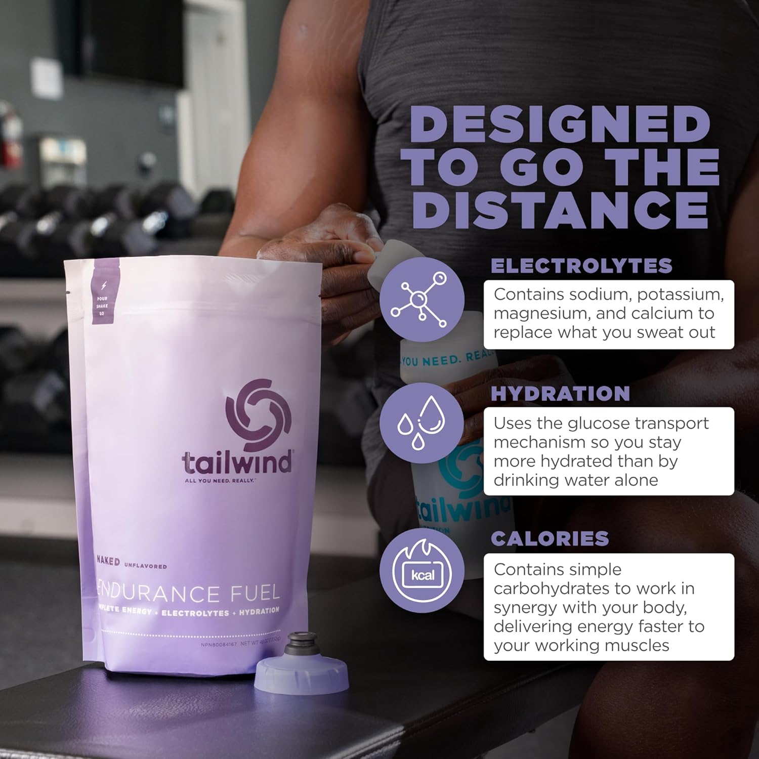 Tailwind Nutrition Endurance Fuel, Carbohydrate & Electrolyte Sports Drink Mix Powder, Gluten-Free, Vegan, Naked Unflavored, 30 Servings