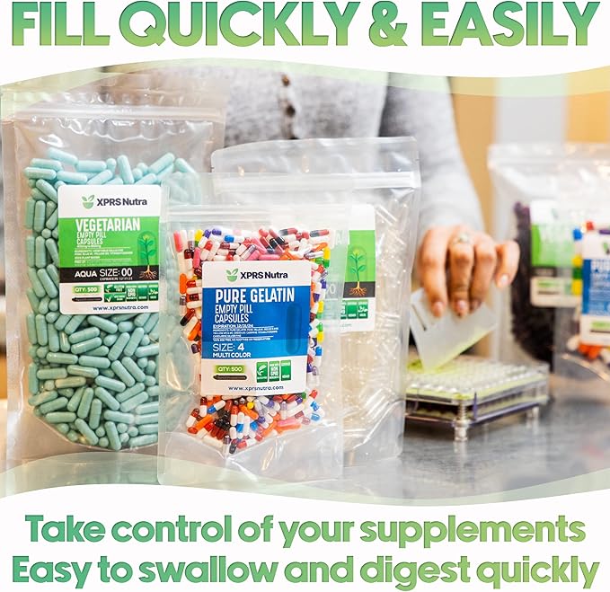 XPRS Nutra Size 0 Empty Capsules - Empty Vegan Capsules - 500 Count Vegetarian Pills - DIY Vegetable Capsule Filling - Veggie Pill Caps for Do-It-Yourself Supplements (Aqua)