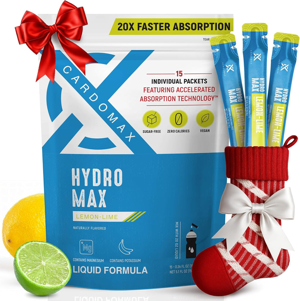 CardoMax Hydromax Electrolyte Drink Mix – Lemon Lime 15 Liquid Packets with Potassium & Magnesium – Zero Sugar, Keto & Vegan Electrolytes for Hydration