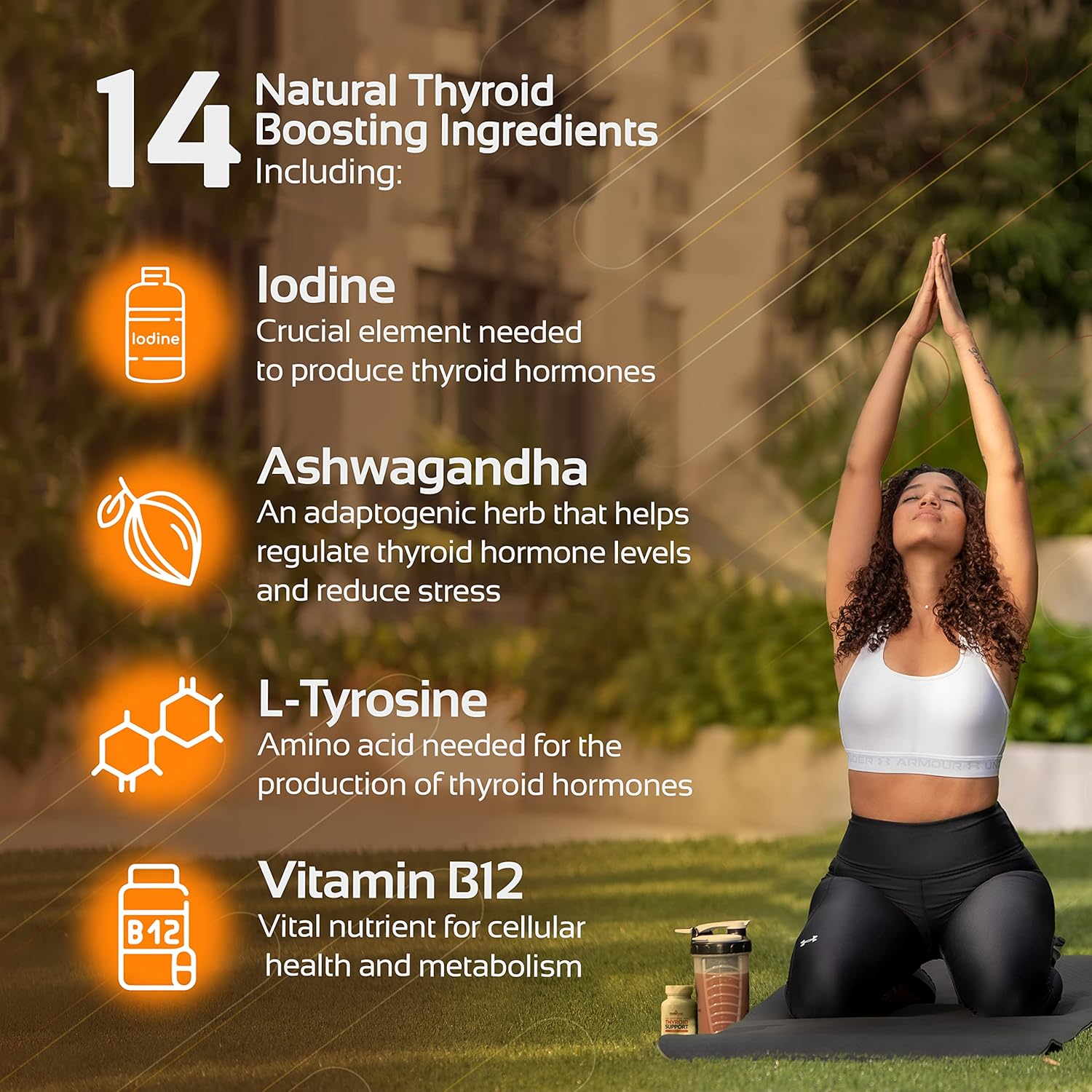 CogniTune Thyroid Support for Women and Men - Thyroid Supplement with Methylated B12, Iodine, Selenium, Ashwagandha, L-Tyrosine - Energy, Metabolism & Focus Support - 60 Capsules