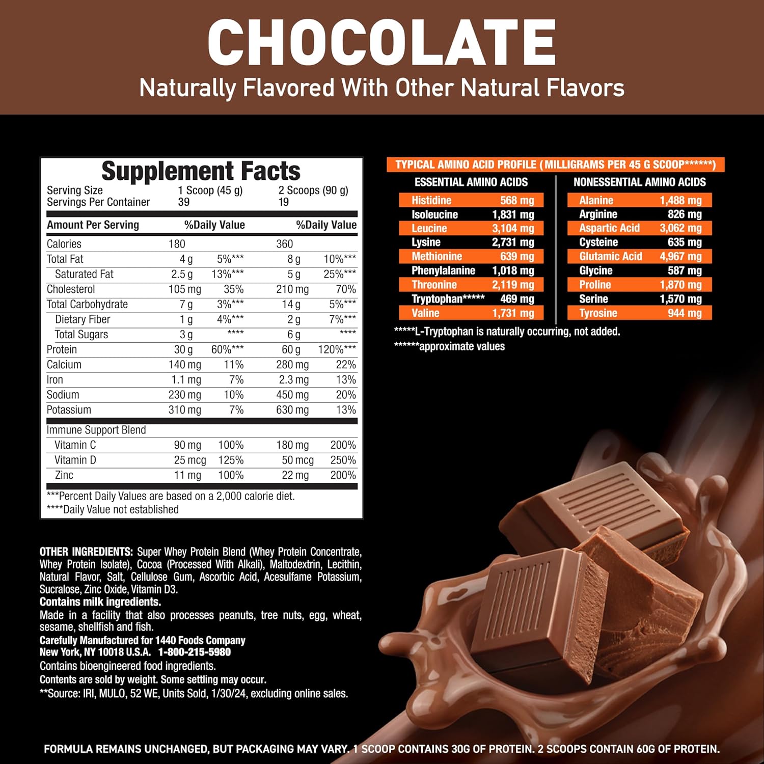 Body Fortress Super Advanced Whey Protein Powder, Chocolate, Immune Support (1), Vitamins C & D Plus Zinc, 3.9 lbs.