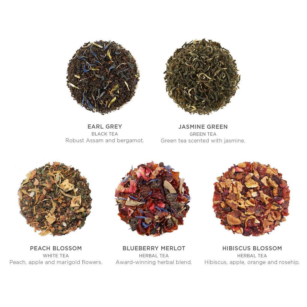 Tea Forte Fleur Petite Presentation Box Tea Gift Set Sampler, 10 Count, 2 of Each Variety Individually Wrapped Handcrafted Pyramid Infuser Bags
