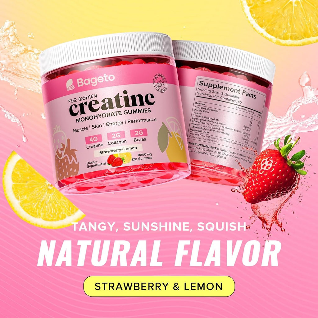 Creatine for Women, 120 Ct Sugar-Free Creatine Monohydrate Gummies with Collagen, BCAAs, Vitamin C & B12 for Muscles, Energy & Booty, Flavored Vegan Creatine Pre and Post Workout Supplements for Women