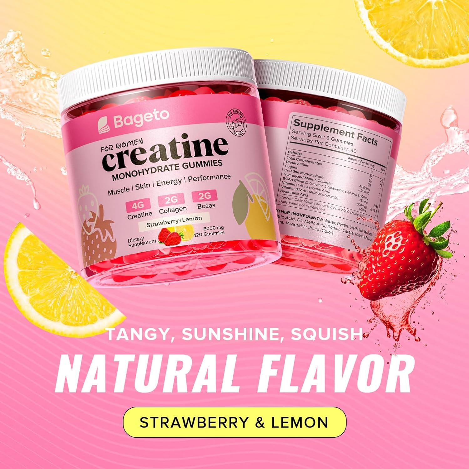 Creatine for Women, 120 Ct Sugar-Free Creatine Monohydrate Gummies with Collagen, BCAAs, Vitamin C & B12 for Muscles, Energy & Booty, Flavored Vegan Creatine Pre and Post Workout Supplements for Women