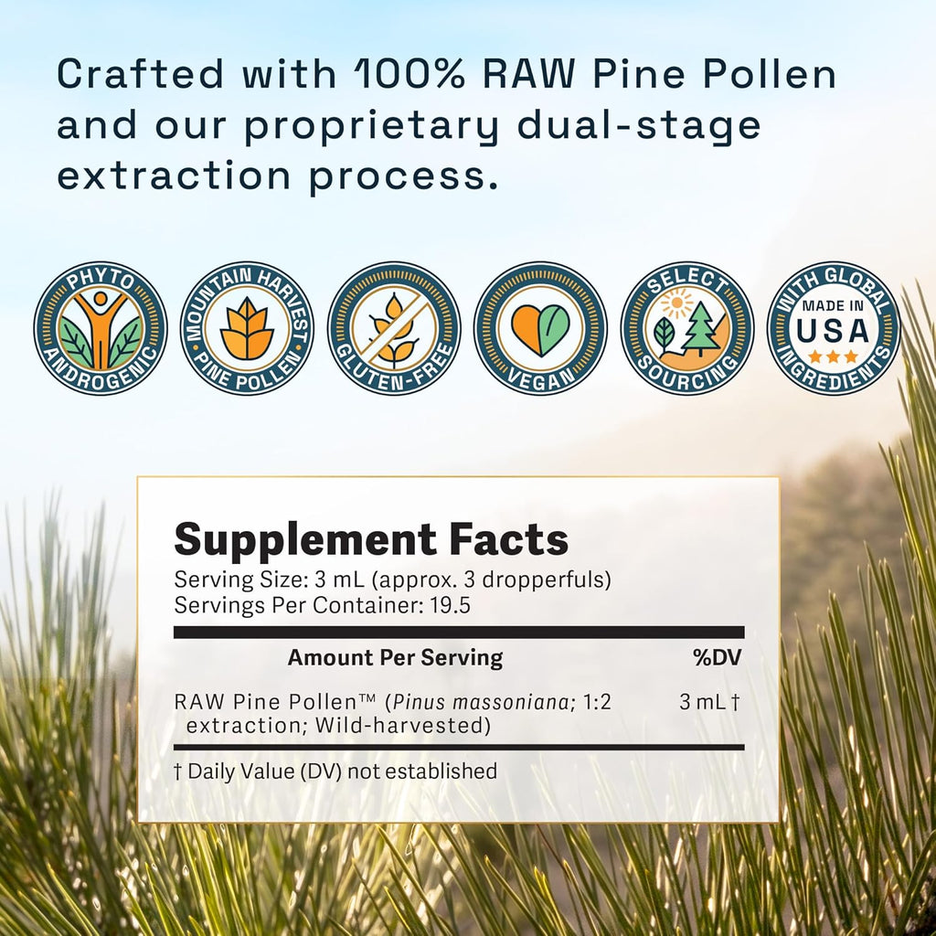 Forest Manna Royal Pine Pollen Tincture – 1:2 True Dual-Stage Extraction – Pure Pine Pollen – Only from 2 Fl Ounce Bottle