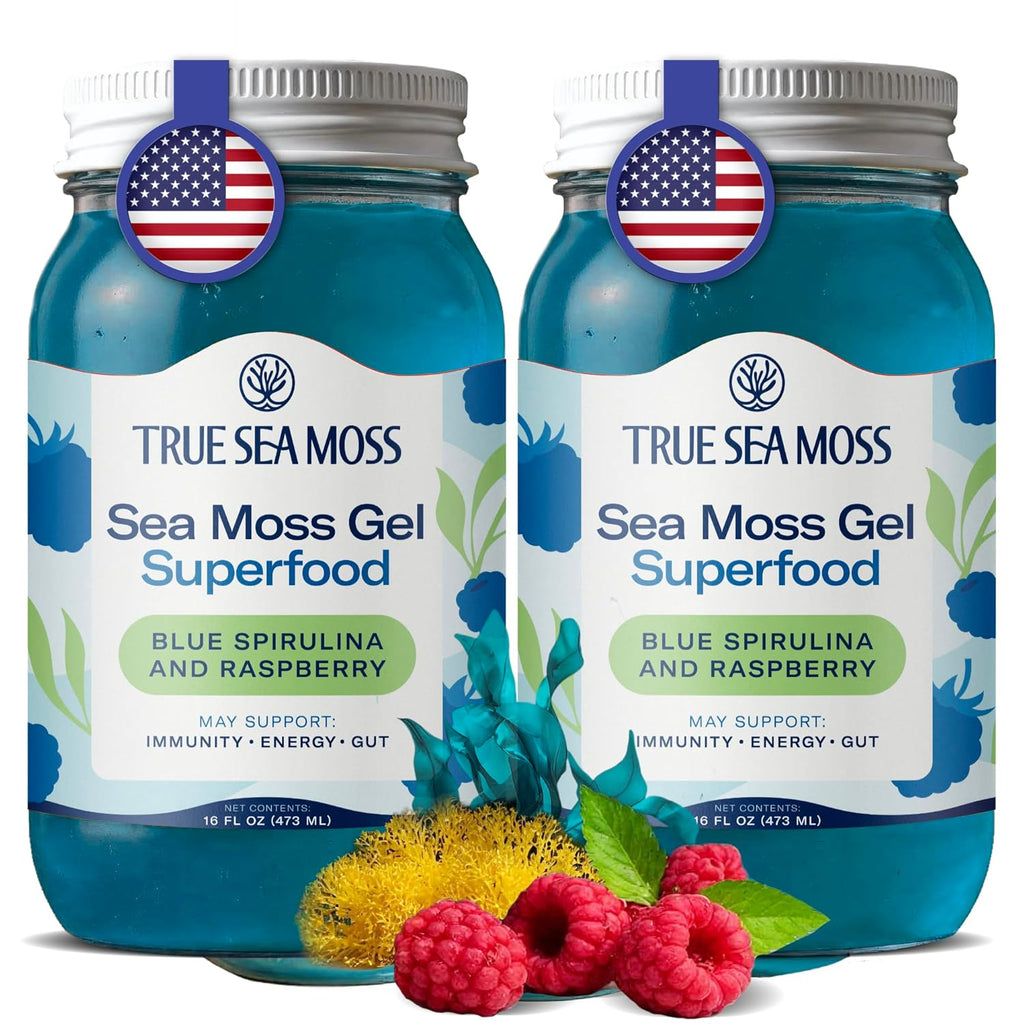 TrueSeaMoss Sea Moss Gel – Made in USA – Wildcrafted Seamoss, Fresh Fruits & Sea Vegetables – Blue Spirulina, Pack of 2 (Labels May Vary)