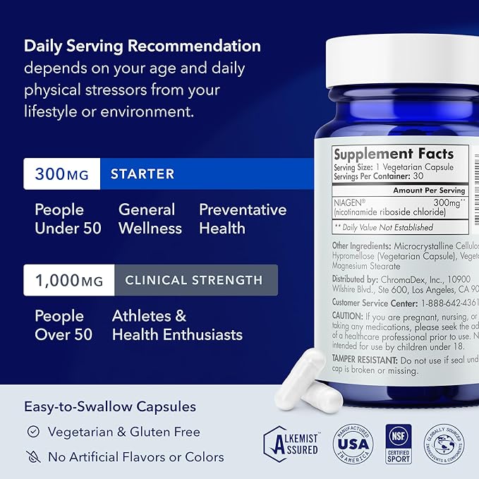 TRU NIAGEN Patented NAD Supplement for Brain Function, Anti Aging & Cell Regeneration, 300mg Niagen, 30 Servings | Supports Cellular Energy, Muscle | Nicotinamide Riboside (NR) Take 1 Daily | 3 Bottle