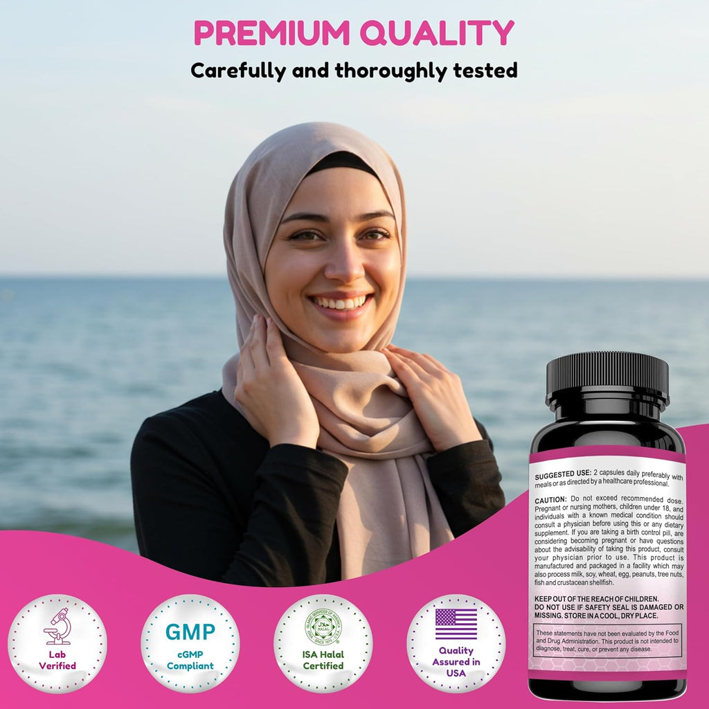 Hormones Balance & Menopause Supplements for Women, Menopause Relief - Support for Hot Flashes, Mood Swings w/Black Cohosh & Red Clover Halal Vitamins, 30 Servings