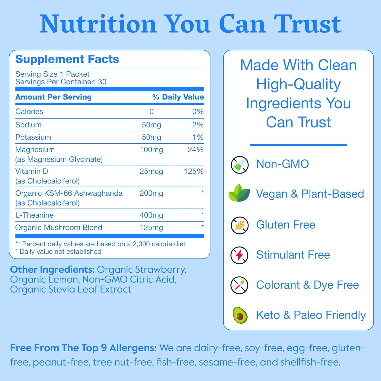 Nectar Calm Magnesium Glycinate Drink Mix - Sugar Free & Zero Calorie - with Organic Ashwagandha, Vitamin D, L-Theanine, Hydrating Electrolytes - Relax, Focus & Calm (Strawberry Lemonade 30 Sticks)