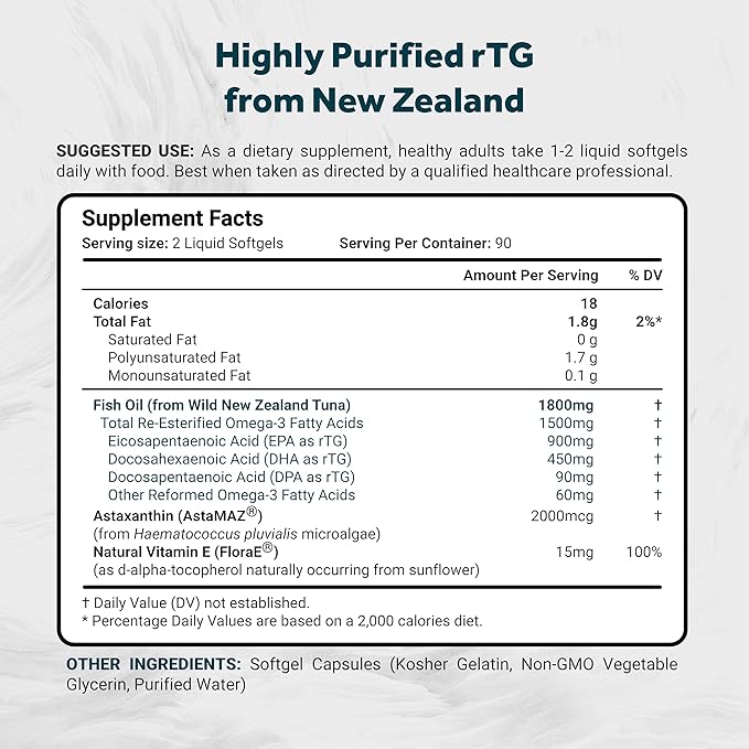 Naturalis Ultimate rTG Omega 3 Fish Oil 1800mg from Wild New Zealand Tuna | IFOS Certified & Sustainably Sourced | Full Spectrum Omega3s EPA, DHA & DPA | 180 Softgels