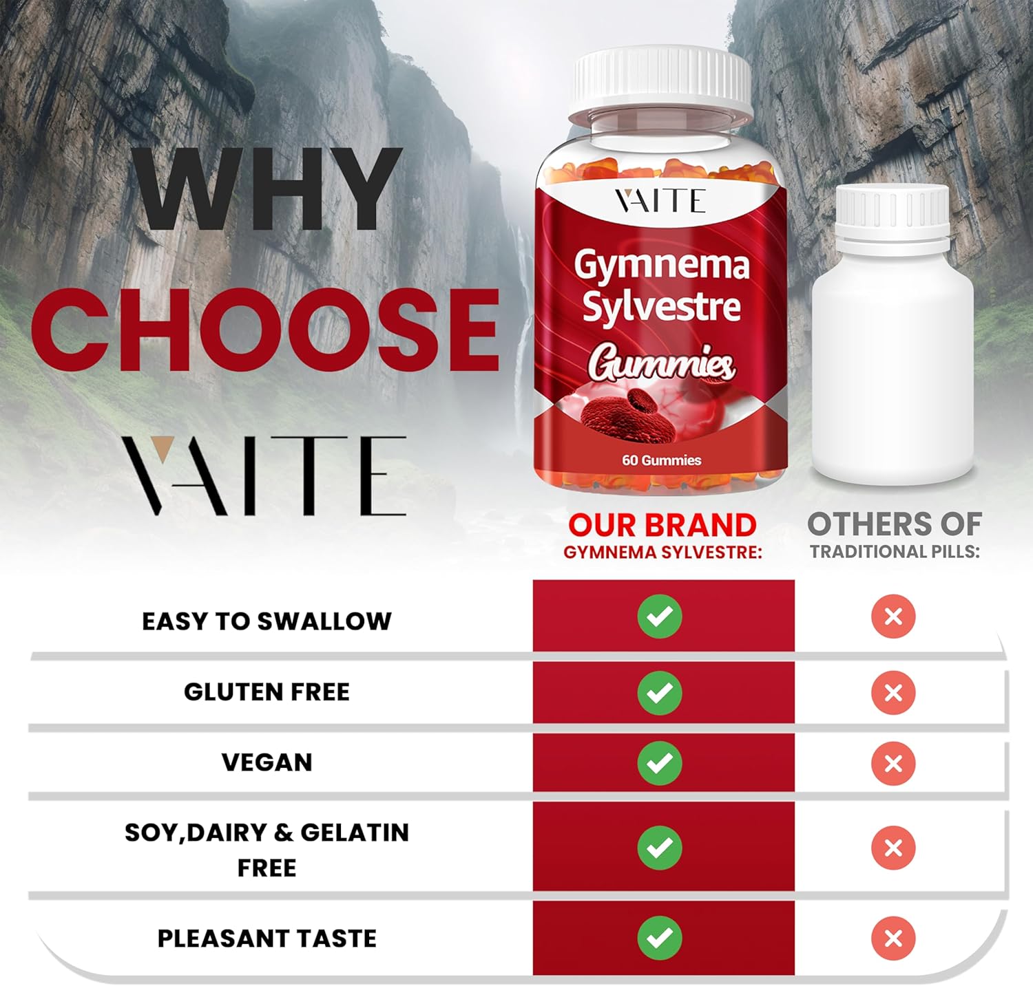 VAITE Gymnema Sylvestre Supplements 600mg – 20:1 Leaf Extract Gummies, Non-GMO, Gluten-Free, Vegan-Friendly, Made with Plant-Based Ingredients, with Antioxidant Properties, 60 Chewable Gummies
