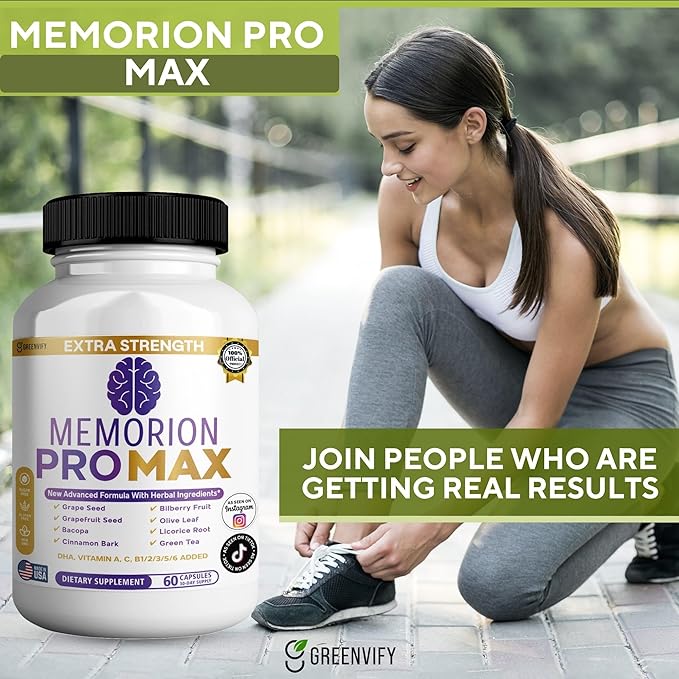 Memorion Pro Max Extra Strength Brain Support Supplement, 60 Capsules, with DHA, Vitamins, Herbal Blend, 30-Day Supply (3)