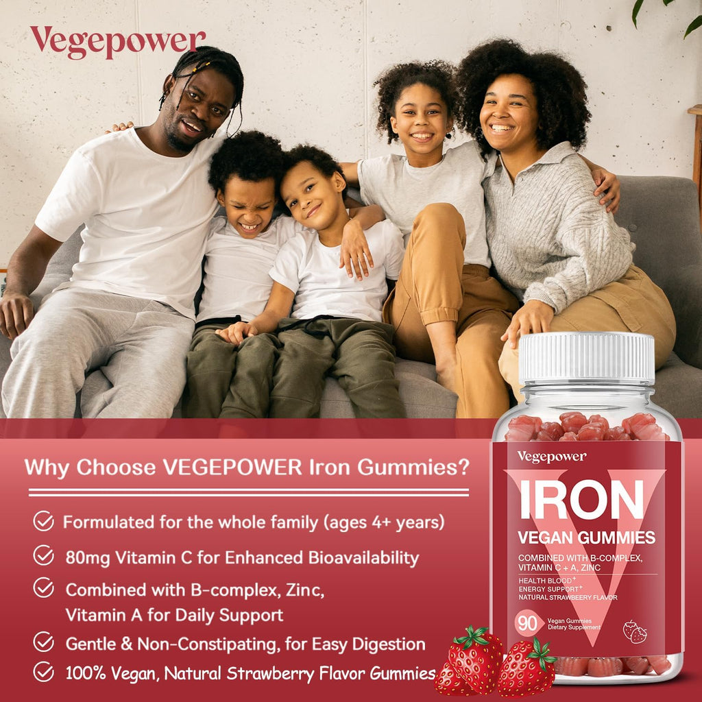 Iron Gummies Supplements for Women & Kids - Multivitamin with Iron Gummy for Blood Oxygen, Great Tasting Gummies with Vitamin C for Max Absorption, Vegan Chewable(180 Count, Strawberry)