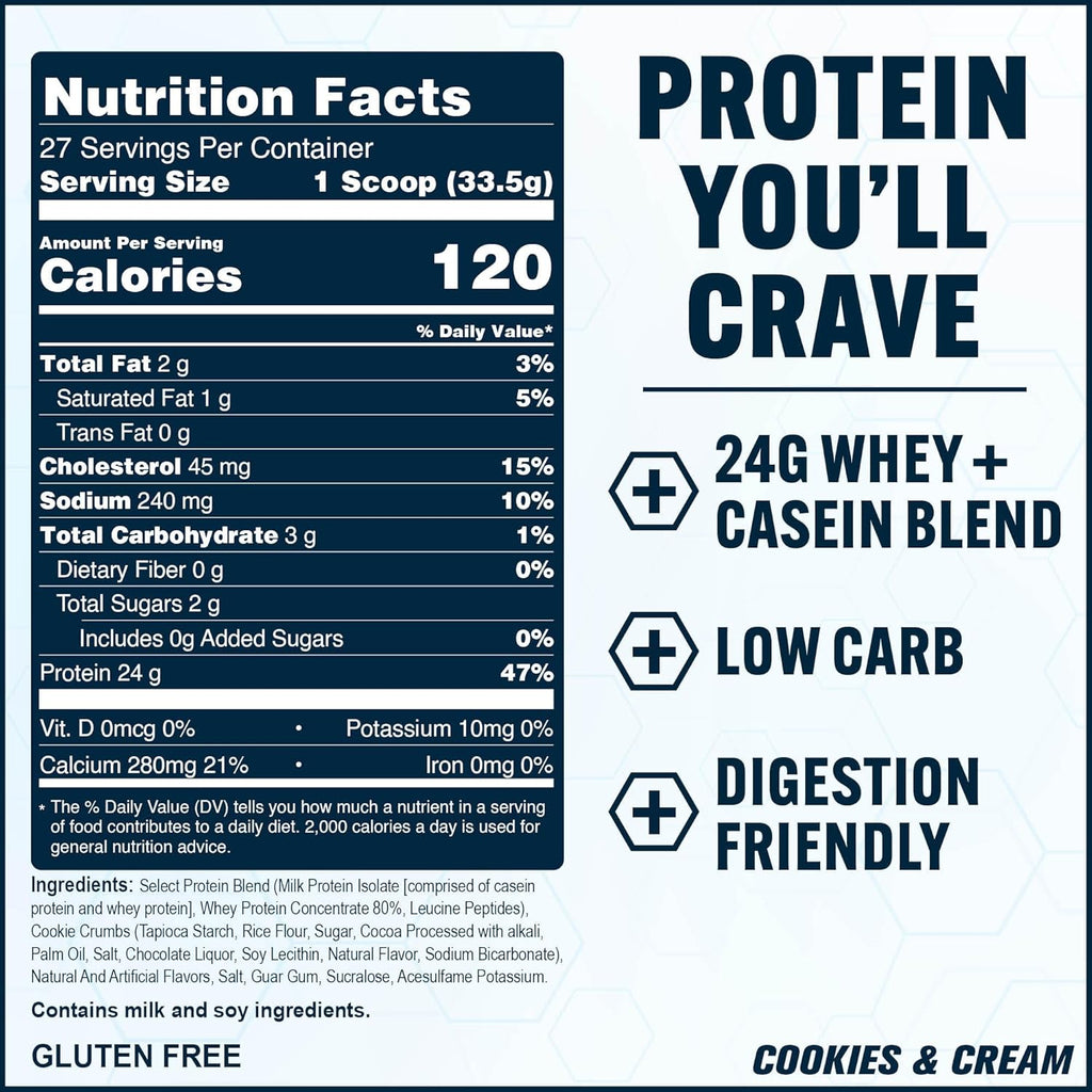 PEScience Select Protein Powder, Whey and Casein Blend, Clean Protein Powder for Women and Men, Low Calorie, Low Carb, Keto Friendly, Gluten Free, Cookies and Cream, 27 Servings