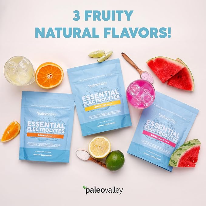 Paleovalley Essential Electrolytes Powder - Full Spectrum Orange Electrolyte Powder for Hydration, Energy and Muscle Recovery - No Sugar Added