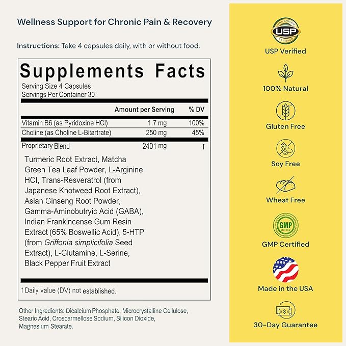 Nutraceuticals Supplement – Nerve, Muscle & Joint Support with Turmeric Curcumin, Resveratrol, Ginseng & Boswellia, 13 Natural Ingredients, 120 Capsules