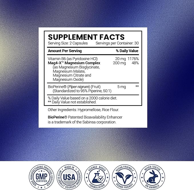 Research Verified Magnesium Complex - Brain, Muscle and Nerve Support - Magnesium Bisglycinate, Malate, Citrate, and Oxide - Bioperine - Vegan - 60 Capsules - Pack of 1
