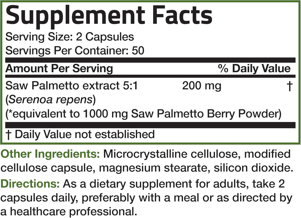 Bronson Saw Palmetto Extra Strength Supports Healthy Prostate Function & Urinary Health Support - Non GMO, 100 Vegetarian Capsules