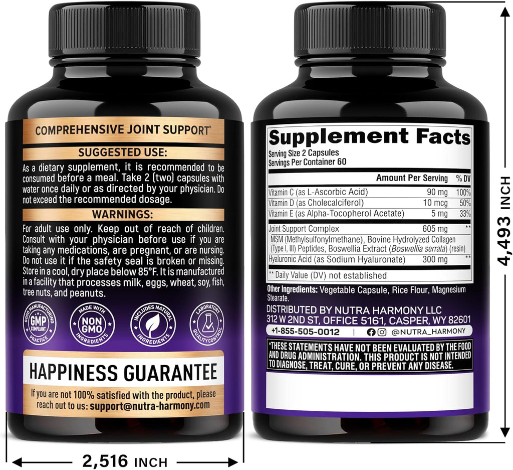Hyaluronic Acid Supplements 1000 mg - Collagen | MSM | Boswellia | Vitamin D3, C & E - Hyaluronic Acid Capsules - Skin Hydratation & Joint Comfort Support - 7-in-1 Complex - Made in USA - 120 Capsules