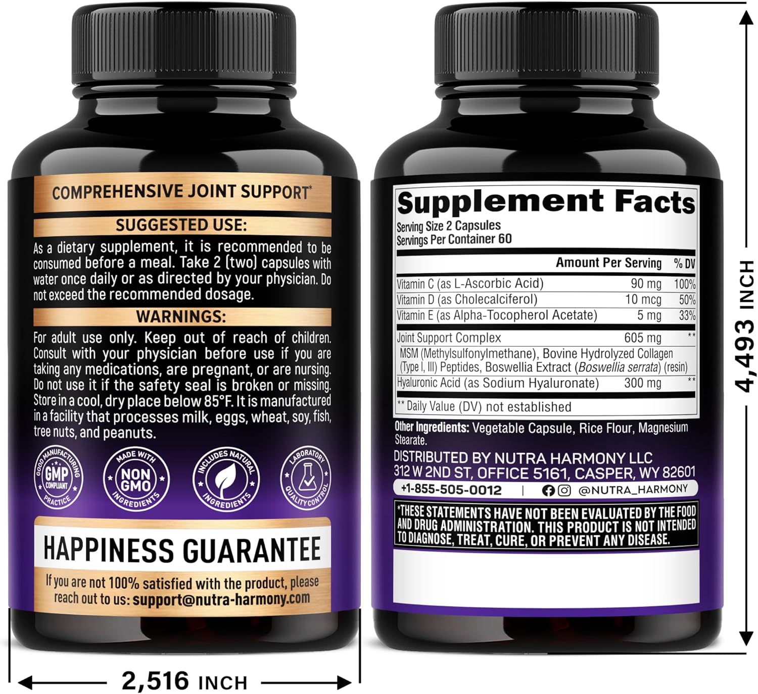Hyaluronic Acid Supplements 1000 mg - Collagen | MSM | Boswellia | Vitamin D3, C & E - Hyaluronic Acid Capsules - Skin Hydratation & Joint Comfort Support - 7-in-1 Complex - Made in USA - 120 Capsules