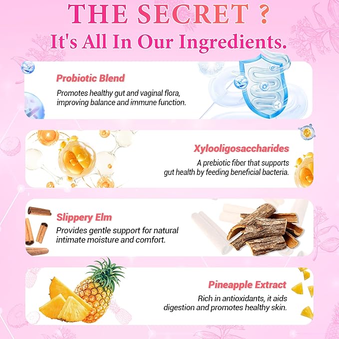 Her Juicy Feminine Probiotics Gummies for Women, Supports Natural pH Balance, Immune Health & Digestive Wellness with Slippery Elm - 60 Pineapple Gummies