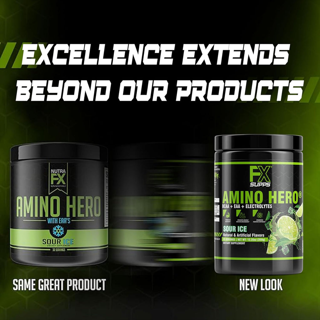 FXSUPPS Amino Hero Sour Ice Flavor (25 Servings) | Post-Workout Recovery Drink for Men and Women | Energy Powder Mix with BCAA, EAA, and Electrolytes | Promotes Endurance and Healthy Muscles - 1 Pack