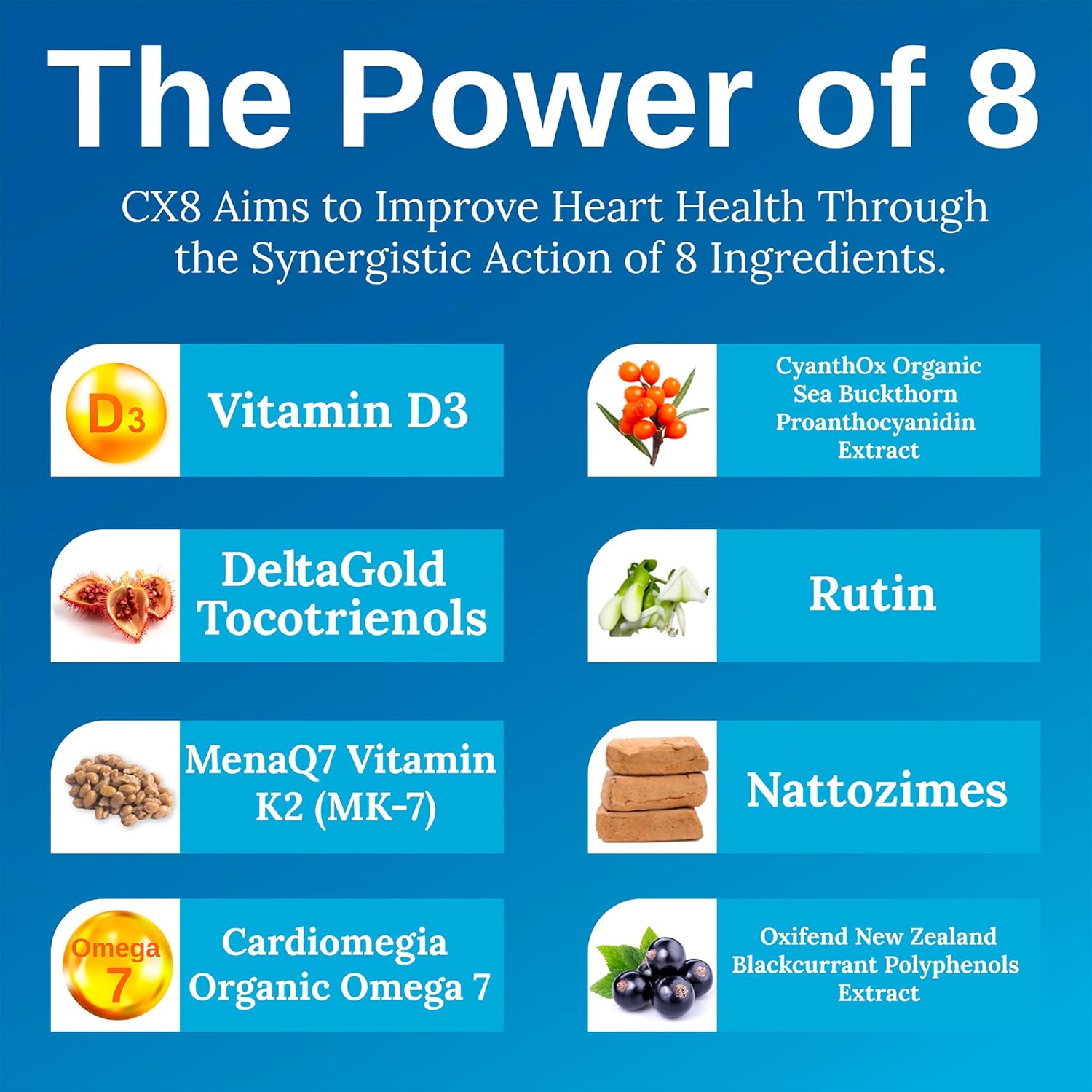 Xtendlife CX8 Heart Health Supplement- Vitamin K2 MK7, Vitamin D3, Tocotrienols, and Sea Buckthorn for Cardiovascular Health - 30 Day Supply