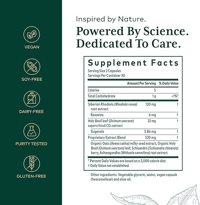 GAIA HERBS PRO Daytime HPA - Adaptogen Support Supplement - Nervous System Support Supplement with Olive Oil & Rhodiola* - Vegan, Gluten-Free, Soy-Free - 60 Liquid Phyto-Caps (30 Servings)
