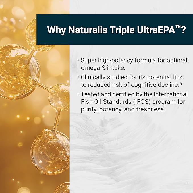 Naturalis Triple Strength UltraEPA™ EPA 1000mg | Pharmaceutical Grade High Purity 99% Omega-3 with 96.5% EPA Burpless Fish Oil | IFOS Certified, Sustainably Sourced, Non-GMO | 30 Softgels