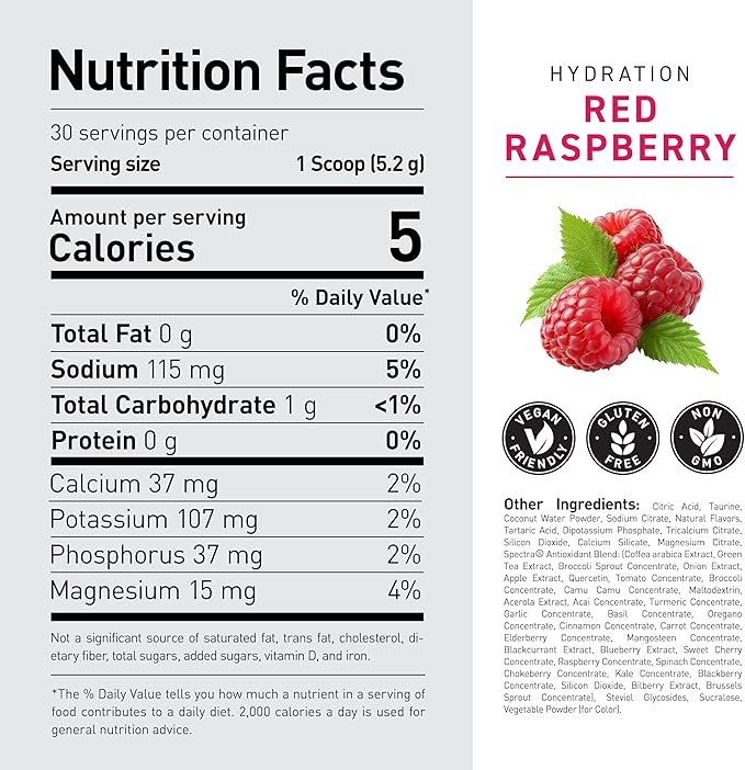Kaged Hydration Electrolytes Powder | Red Raspberry | Hydra-Charge Sports Drink Mix | Pre, Post, Intra Workout | Low Carb, Vegan, Gluten Free | Supplements for Men & Women | 30 Servings