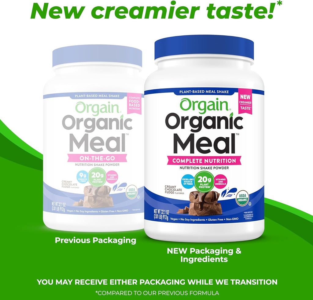 Orgain Organic Vegan Meal Replacement Protein Powder, Creamy Chocolate Fudge - 20g Plant Based Protein, Gluten Free, Dairy Free, Lactose Free, Soy Free, No Sugar Added, For Smoothies & Shakes - 2.03lb