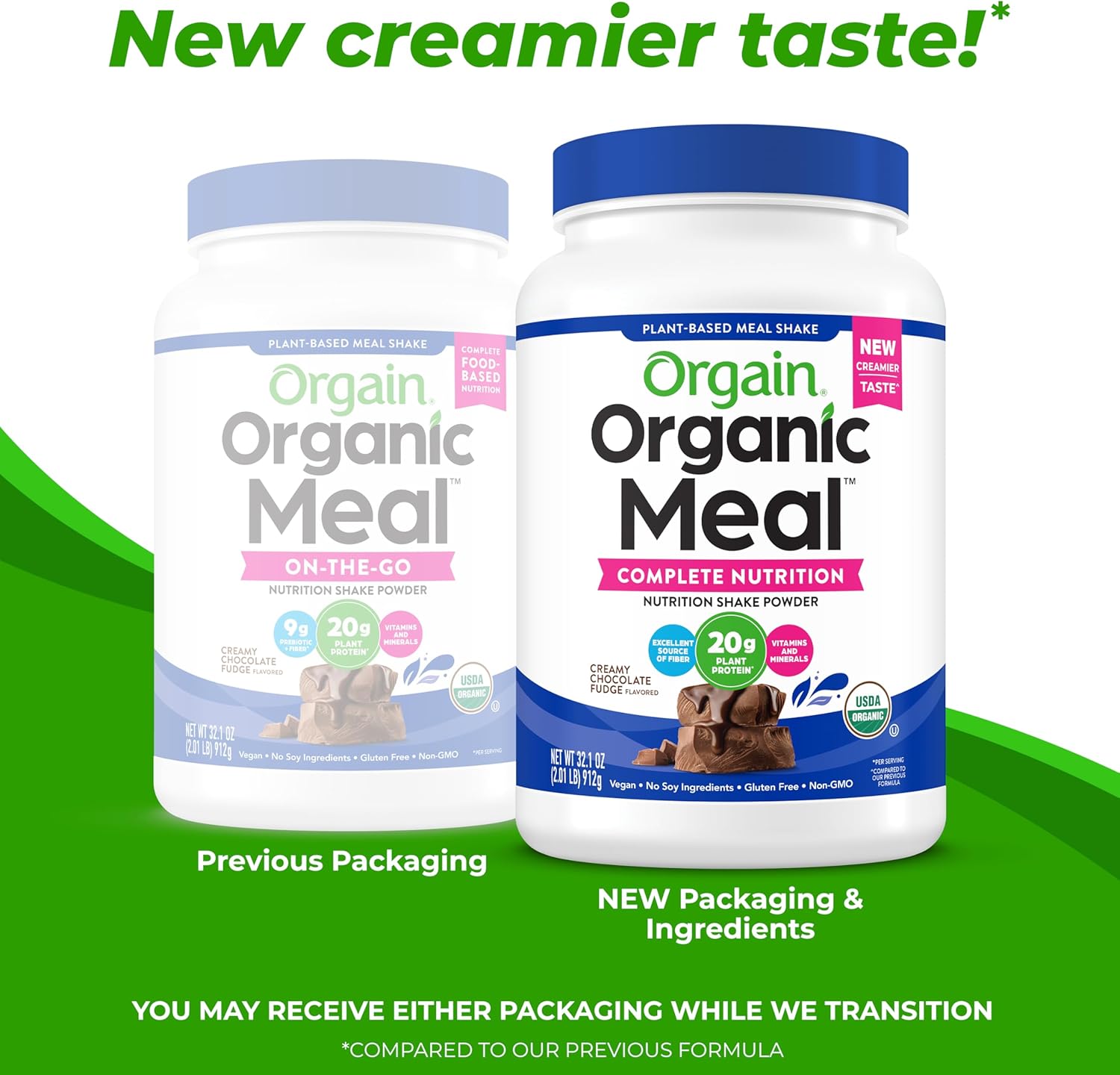 Orgain Organic Vegan Meal Replacement Protein Powder, Creamy Chocolate Fudge - 20g Plant Based Protein, Gluten Free, Dairy Free, Lactose Free, Soy Free, No Sugar Added, For Smoothies & Shakes - 2.03lb
