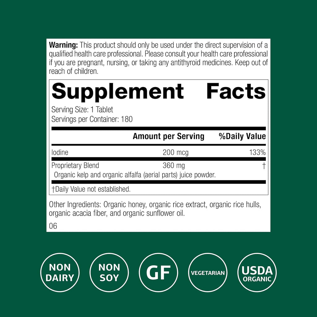Standard Process Organically Bound Minerals - Supports Thyroid Function & Nervous System Health - Contains Iodine from Alfalfa & Kelp - Gluten-Free, Non-Dairy & USDA Organic - 180 Tablets